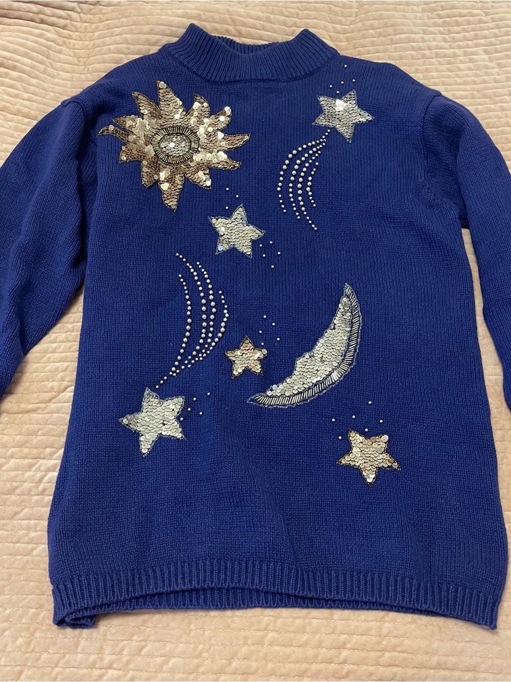 Vintage Sequin Sun Moon Stars Sweater